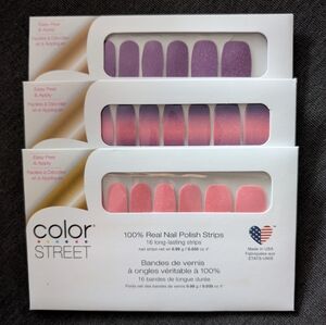 COLOR STREET NAIL POLISH STRIPS MANICURE BUNDLE PINK & PURPLE OMBRE SET OF 3 NEW